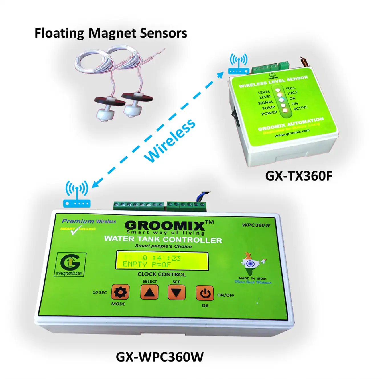 image of Premium Wireless water pump controller and wireless floating magnet level sensor transmitter